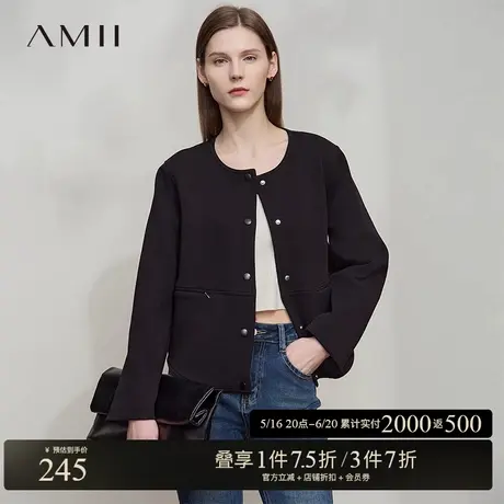 AMII【韩系风】2025春韩版休闲减龄短款圆领空气层卫衣外套女春秋商品大图