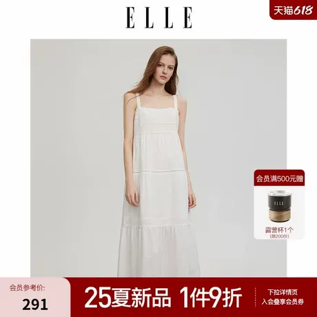 ELLE全棉吊带睡裙女夏花边拼接法式浪漫宽松舒适睡衣2025新款商品大图
