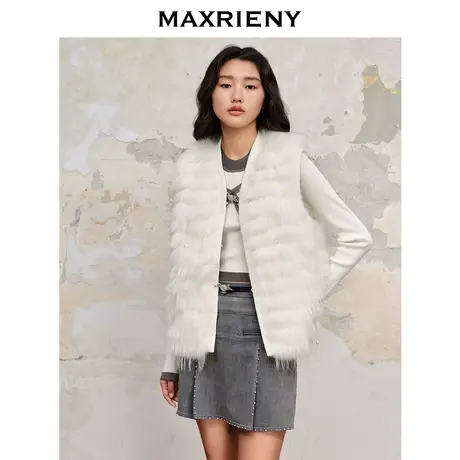 【商场同款】MAXRIENY精致复古感貉子皮草马甲23秋冬新款背心马夹商品大图