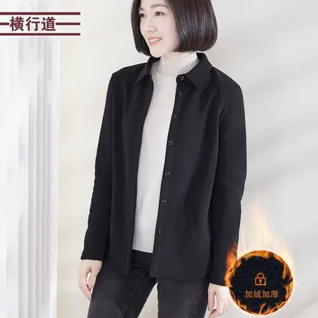 摇粒绒加厚加绒黑色衬衣外套女冬季2023新款长袖宽松休闲上衣衬衫商品大图