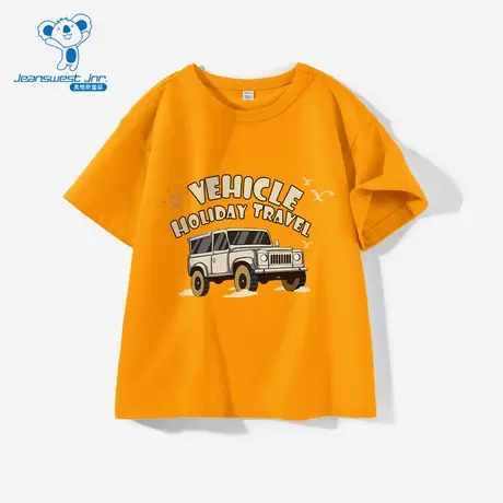 JU真维斯男女同款童装2025夏季新款卡通汽车印花日常圆领短袖T恤图片