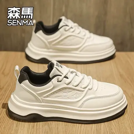 森马男鞋夏季运动休闲百搭低帮板鞋男士大码真皮软底增高小白潮鞋商品大图