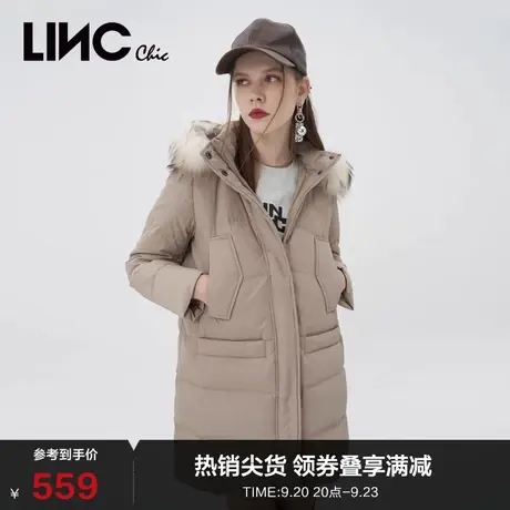 LINCCHIC金羽杰羽绒服女毛领简约连帽中长款羽绒服女冬季944416商品大图