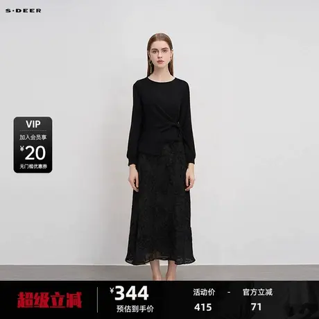 sdeer圣迪奥女装秋圆领收腰绣花新中式连衣裙S241Z1221图片