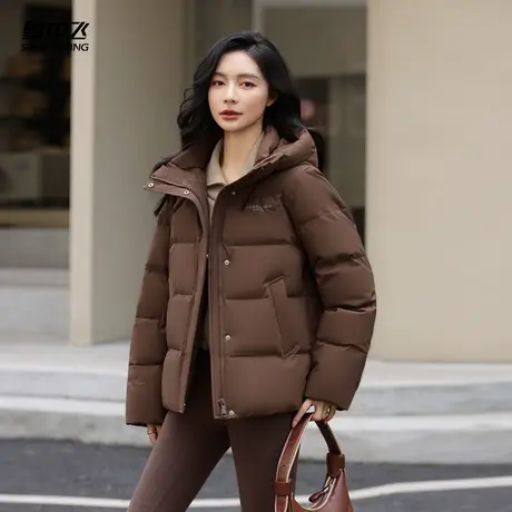 雪中飞2025秋新款女士短款保暖连帽羽绒服粉色面包服休闲百搭商品大图