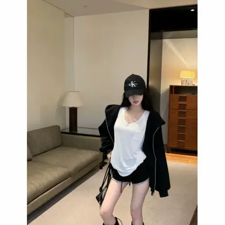 复古美式辣妹拉链连帽卫衣外套女2025新款秋冬季中长款加绒开衫潮商品大图