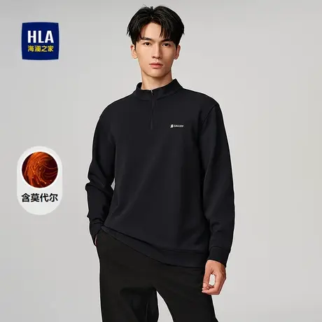 HLA/海澜之家硅胶胸标休闲上衣25秋新立领半开襟柔软保暖套头衫男商品大图