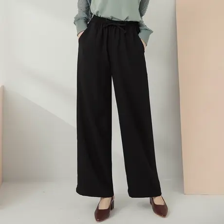 桔熊春夏季休闲长裤子女纯色高腰松紧弹力宽松裤胖妹妹大码BA4769图片