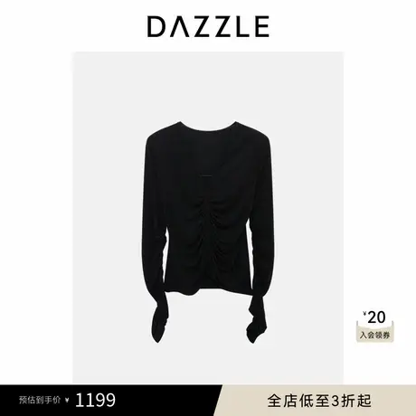 DAZZLE 地素奥莱小上衣黑色进口羊绒抽皱针织上衣商品大图