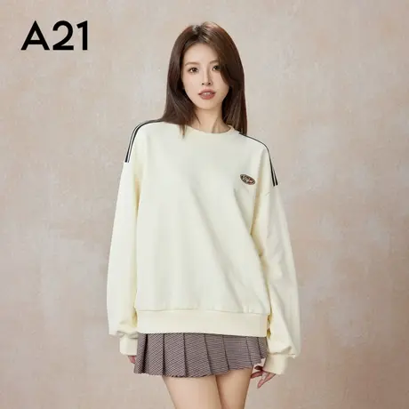 A21女装宽松圆领落肩无绒底卫衣春季新款韩版高级感小众针织上衣商品大图