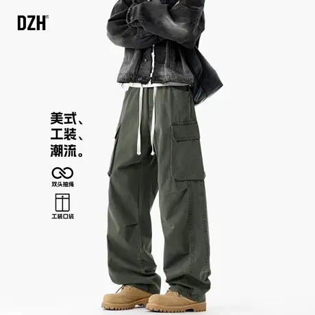 青少年军绿色工装裤男款直筒美式高级感痞帅休闲纯棉裤子2025新款商品大图
