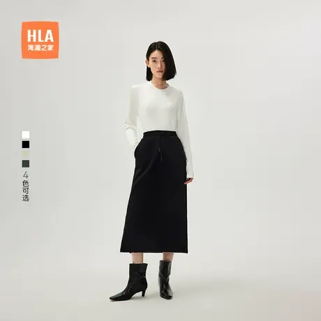 HLA/海澜之家休闲黑色长袖T恤秋新款休闲圆领微弹直筒打底衫女装商品大图