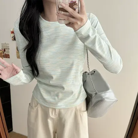 扎染设计感小众长袖T恤女早春秋韩版修身洋气时髦上衣内搭打底衫商品大图