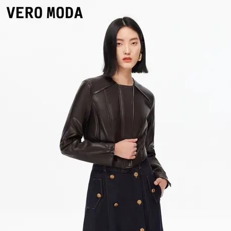 Vero Moda外套2025冬季新款圆领双层拉链短款PU夹克325417006商品大图