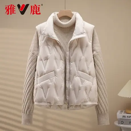 雅鹿女秋冬时尚立领妈装保暖轻薄羽绒内胆马甲羽绒服好看防寒米色图片
