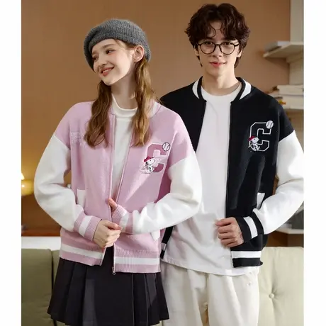 【史努比联名款】唐狮春秋季新款情侣毛衣棒球领针织开衫学院风TE图片