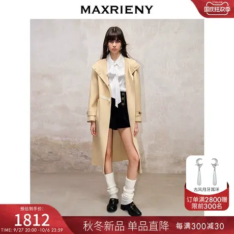 MAXRIENY复古学院风牛角扣大衣长款23秋冬极简双面呢羊毛外套澳毛商品大图