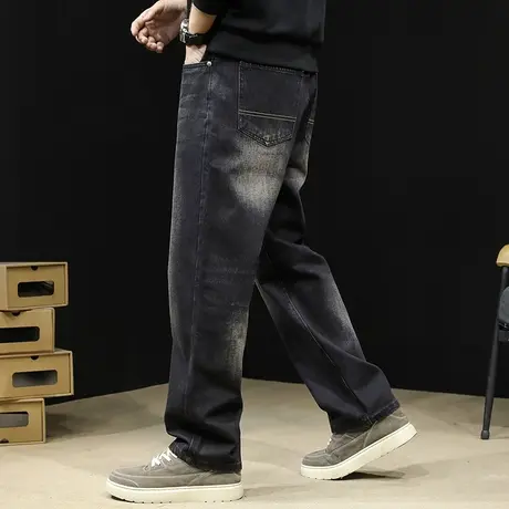 黑色牛仔裤男2023新款直筒秋冬款阔腿男士裤子宽松大码秋季男裤商品大图