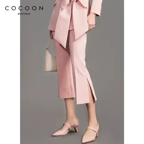 COCOON商场同款时尚裤子2022秋新款女气质针织开叉长款喇叭休闲裤商品大图