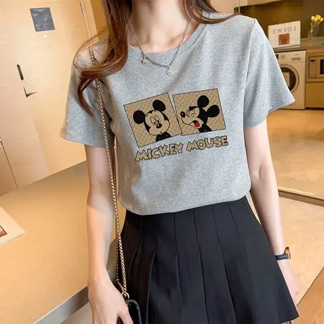 短袖t恤女2023年夏季新款米奇印花半袖体恤宽松显瘦纯棉上衣服潮商品大图