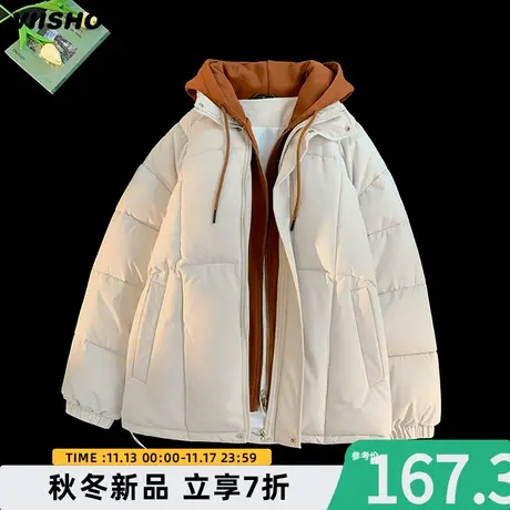 VIISHOW假两件棉衣男冬季潮牌加厚保暖连帽羽绒棉服宽松休闲外套商品大图