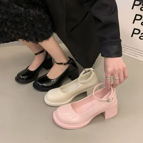 法式高跟鞋女2023新款夏配裙粗跟凉鞋气质小众厚底单鞋增高小皮鞋商品大图