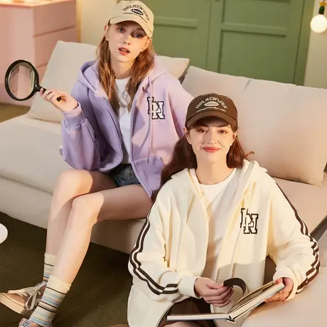 唐狮连帽开衫卫衣女款春秋季宽松简约设计感上衣外套休闲外套学生商品大图