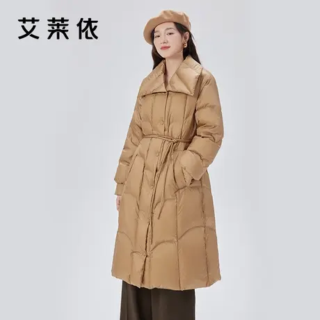 艾莱依云朵羽绒服女2023新款绗缝长款气质翻领收腰修身鸭绒外套冬商品大图