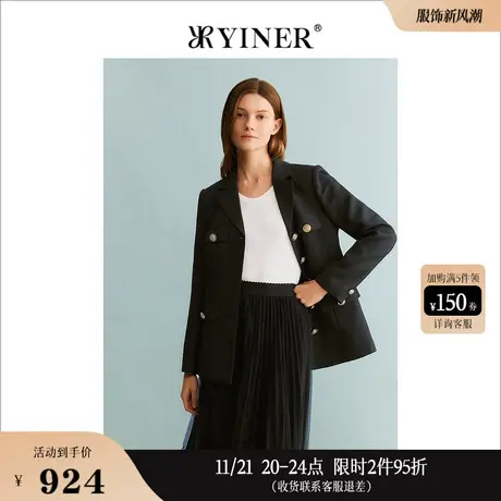 YINER音儿专选女装秋季复古通勤驳领西装领休闲短外套商品大图