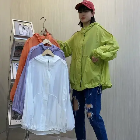 防晒服女夏季新款纯色遮阳连帽薄款长袖宽松时尚休闲女装外套上衣商品大图