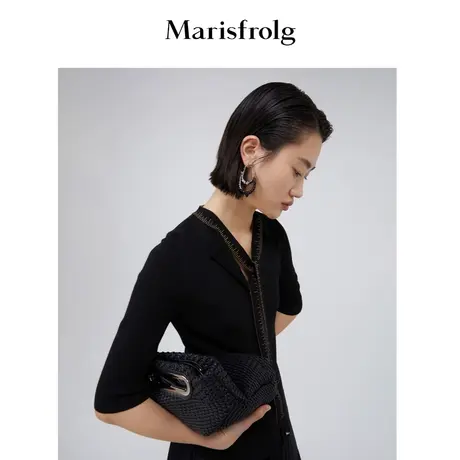 【商场同款】玛丝菲尔女装秋季新款黑色毛针织衫开衫A1BW3819M商品大图