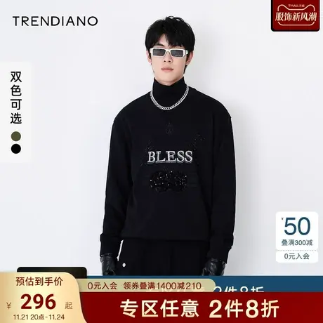 TRENDIANO官方潮牌春秋男装字母刺绣上衣潮流套头长袖美式卫衣男商品大图