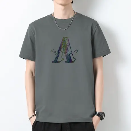 美式重磅纯棉t恤男士短袖潮牌圆领上衣服全棉液氨长绒棉夏季半袖商品大图