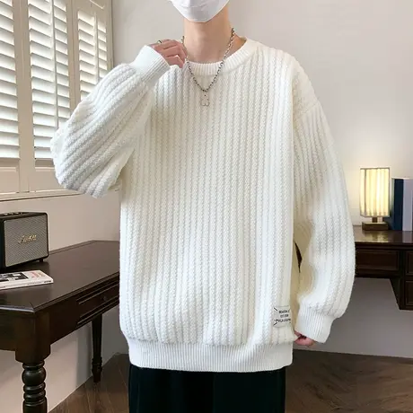 针织衫圆领外穿男士毛衣春秋季宽松韩版潮流慵懒风打底线衣男装商品大图
