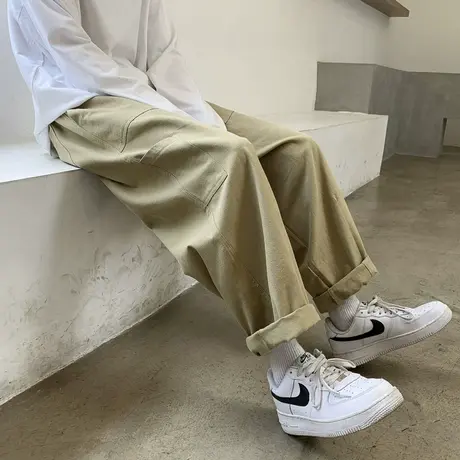 宽松工装裤男春秋季新款潮流纯色百搭直筒长裤港风美式口袋休闲裤商品大图