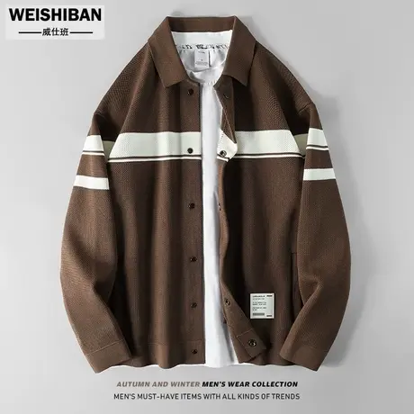 高级感翻领毛衣外套春秋季2023新款定织面料针织开衫男士暗扣夹克图片