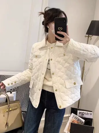 菱格羽绒棉服女短款2023年冬季新款小个子轻薄棉袄小香风棉衣外套商品大图