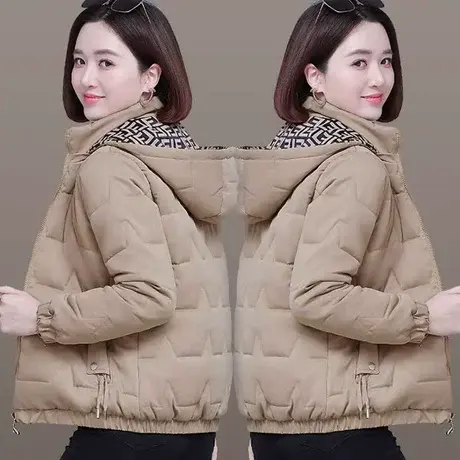 中年女士加绒羽绒棉服女冬季2022年新款短款棉衣外套妈妈棉袄2023商品大图