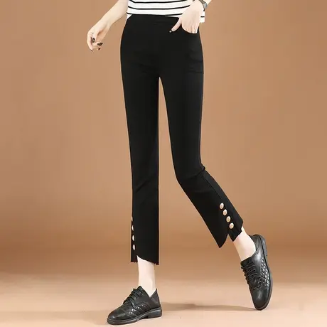 韩潮袭人松紧腰休闲微喇叭裤子女2023秋新款百搭显瘦直筒九分裤薄商品大图