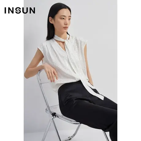 INSUN恩裳秋季哑光缎感无袖衬衫图片
