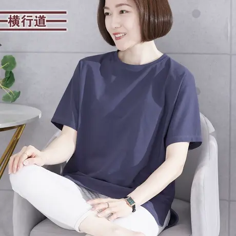 圆领中长款大码韩版胖MM夏季短袖t恤女装宽松上衣纯色半袖打底衫图片