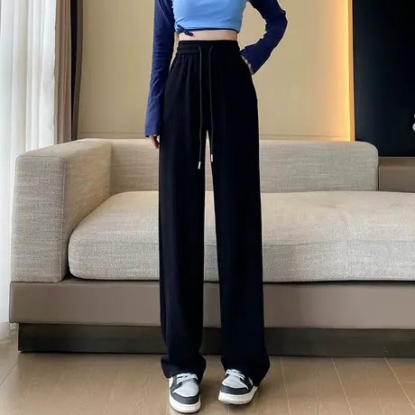 黑色灯芯绒窄版阔腿裤女秋冬新款高腰宽松垂感直筒雪尼尔休闲裤子图片