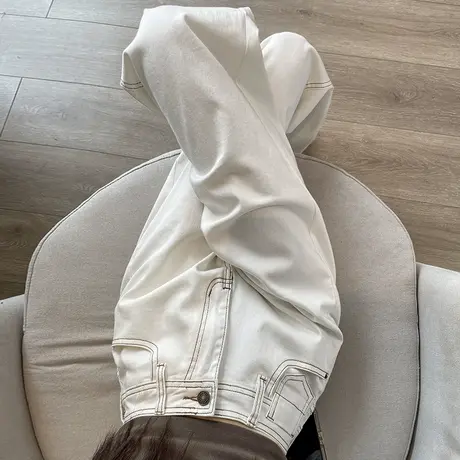 高腰阔腿牛仔裤女2025年秋季新款宽松显瘦美式窄版白色直筒拖地裤商品大图