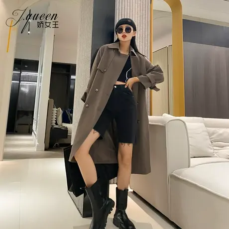 风衣女春秋新款复古英伦宽松显瘦气质系带收腰过膝中长款大衣外套商品大图