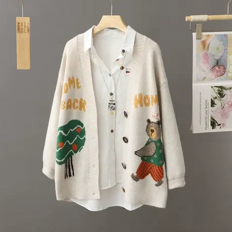 慵懒风毛衣外套女秋冬季2023新款爆款日系复古宽松针织开衫女上衣商品大图