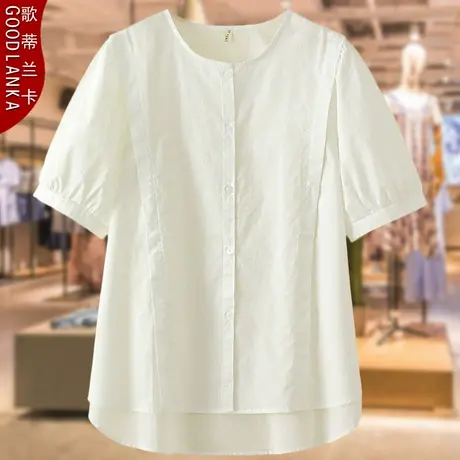 加肥加大码妈妈夏季上衣200斤小衫宽松时尚中年纯棉短袖白衬衫女商品大图