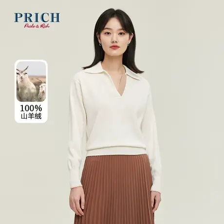 PRICH商场同款针织衫新品秋冬新款100%山羊绒V领上衣女图片