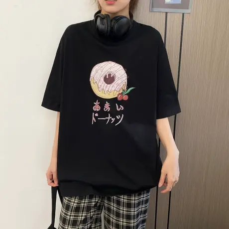 美式复古短袖t恤女ins设计感小众宽松韩版bf慵懒风chic港味上衣服商品大图
