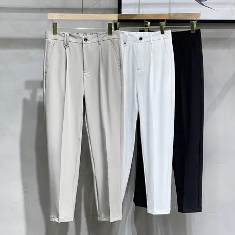 夏季冰爽垂感抗皱免烫西裤男九分裤直筒单折长裤男士商务休闲裤子商品大图