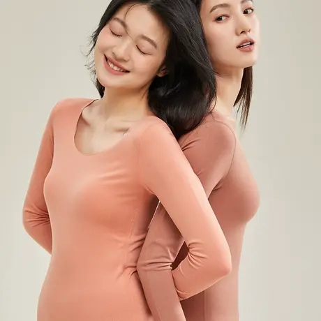 舒服到尖叫美雅碧打底衫圆领长袖发热保暖内衣女士秋衣秋裤薄款商品大图